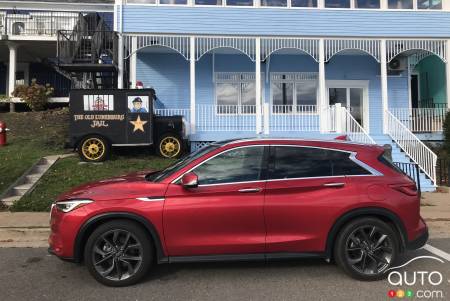 The 2020 Infiniti QX50, in front of the old Lunenberg jail